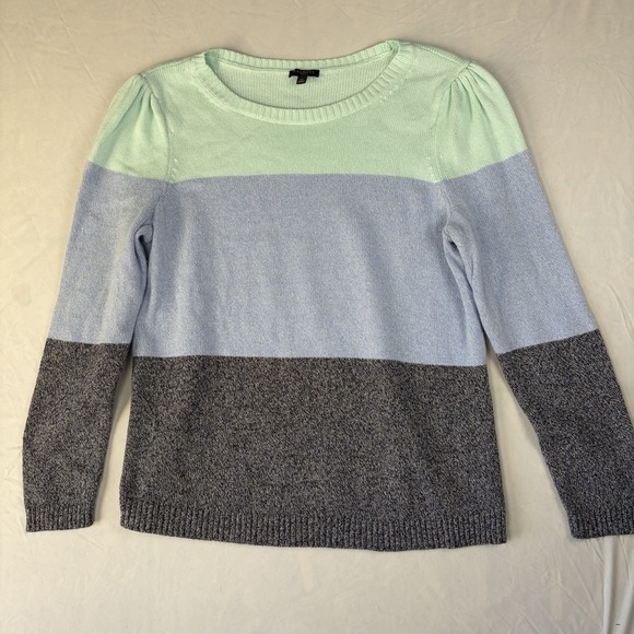 Talbots 100% Pima Cotton Marled Colorblock Crewneck Sweater Sz L Petite Womens - Picture 2 of 9